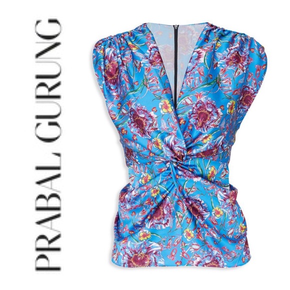 PRABAL GURUNG COLLECTIVE Floral Twist Front Satin Top Size 2 - Picture 3 of 7